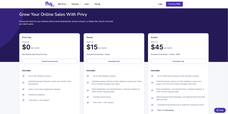 Privy Pricing Page