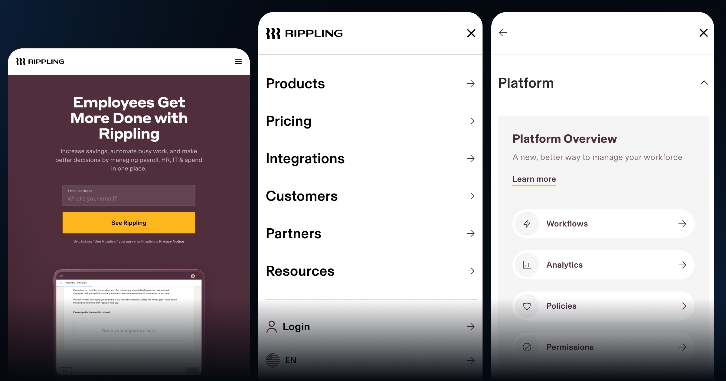 Rippling Mobile Navigation Design