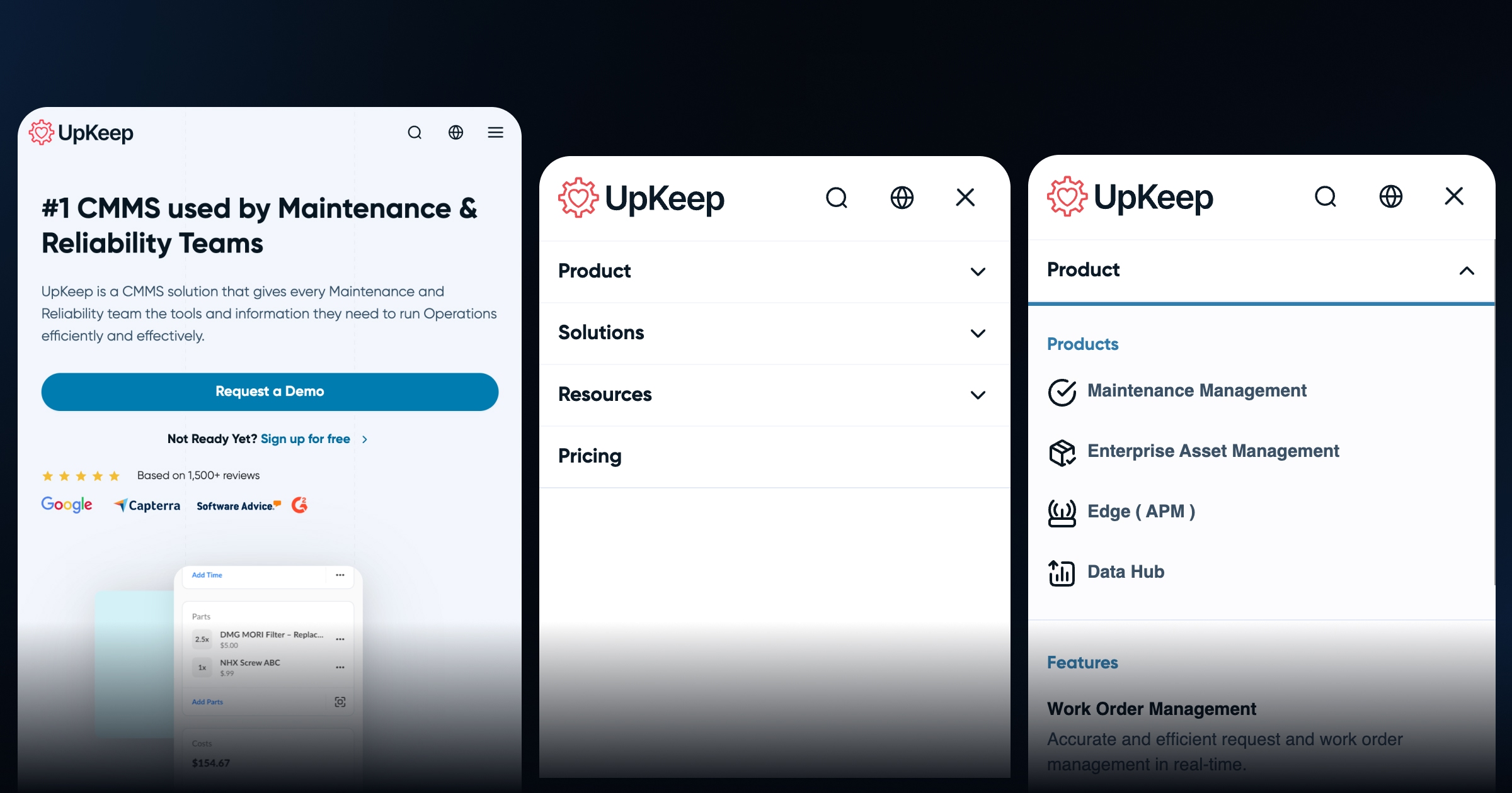 UpKeep Mobile Menu Design