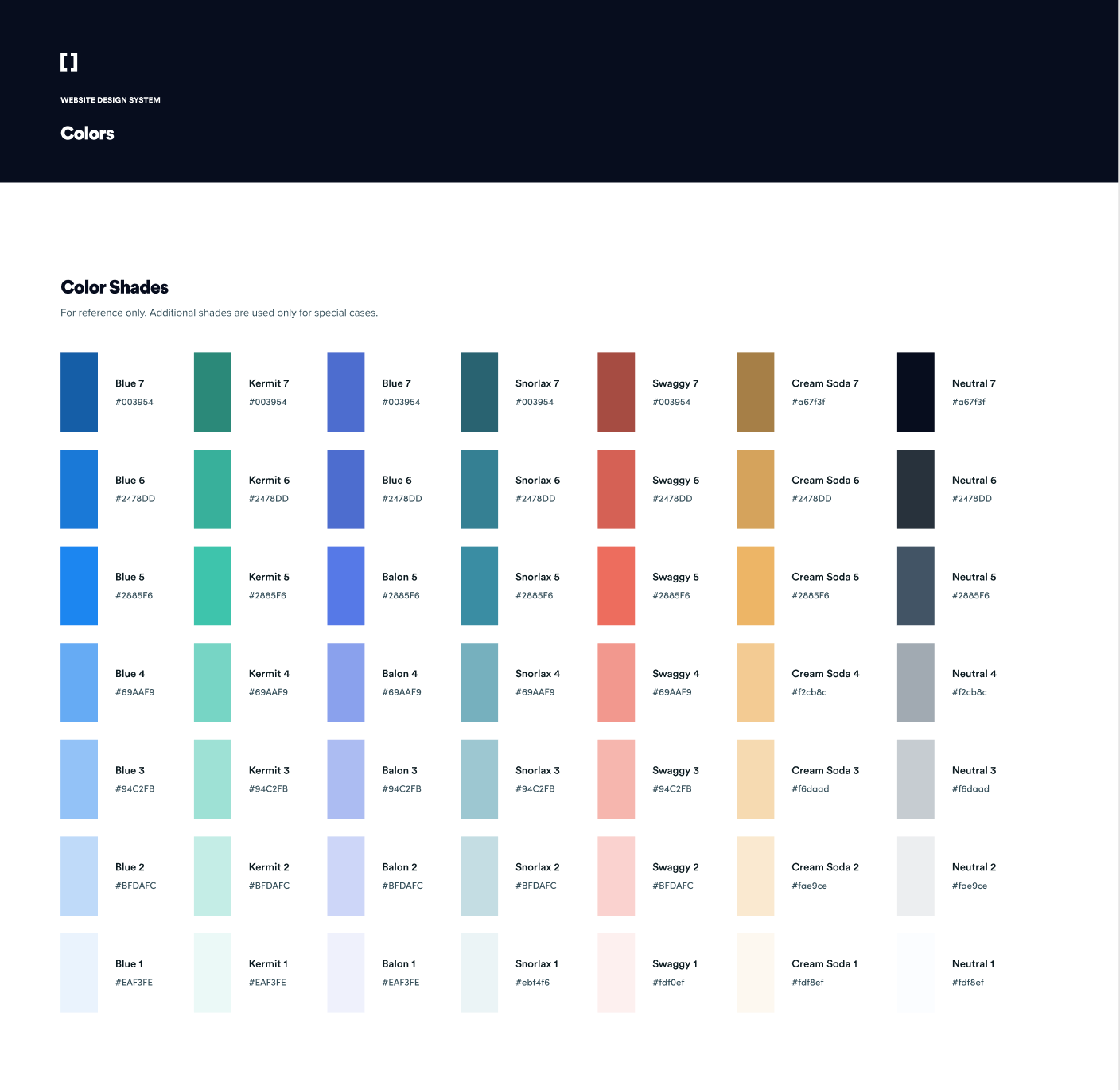 Webstacks Color Pallete from our Visual Identity System in Figma