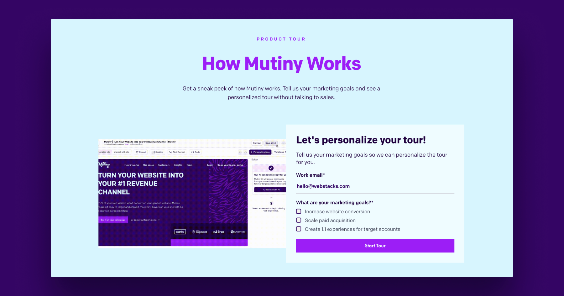 Mutiny - Product Tour Landing Page