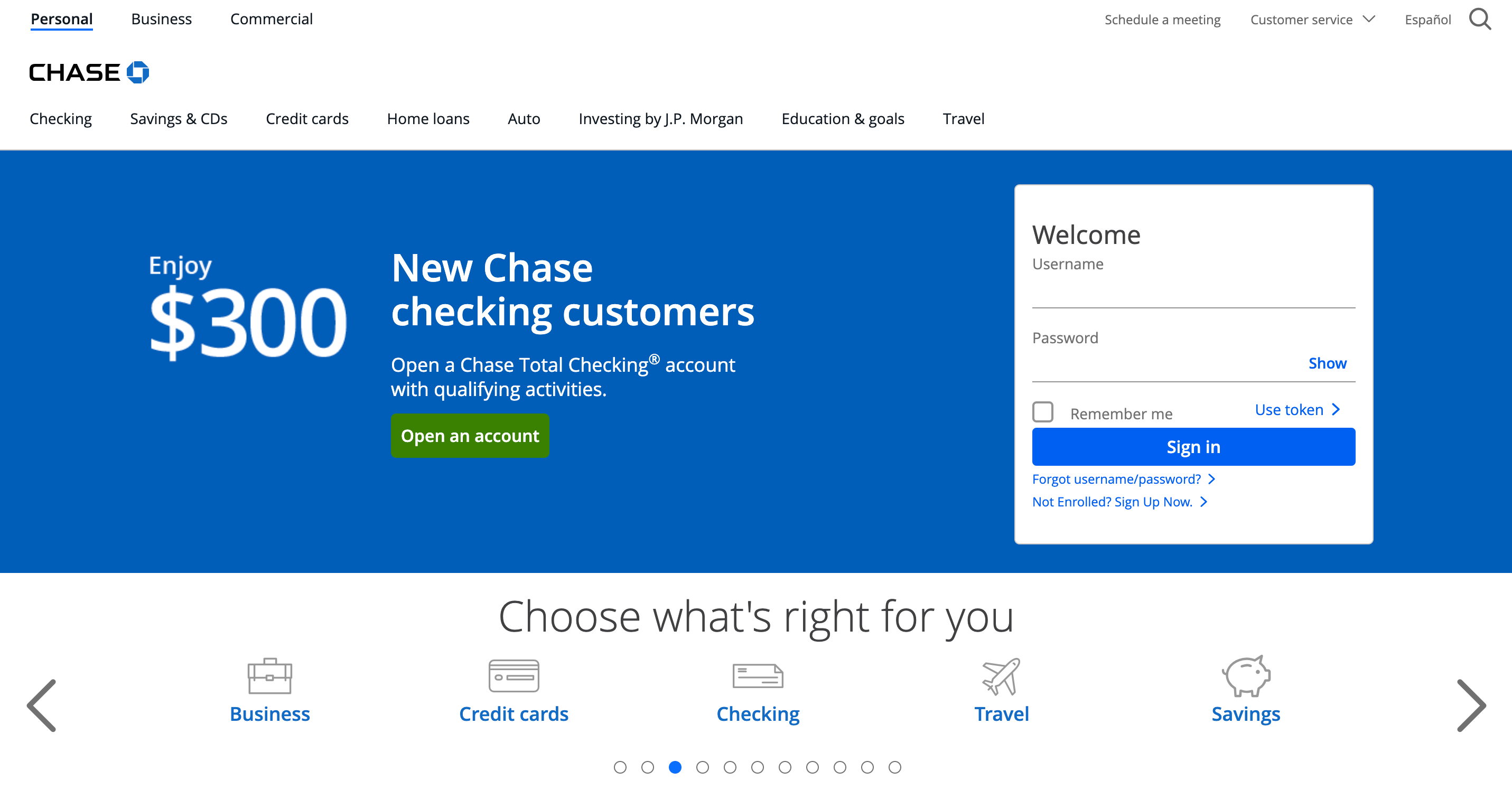 chase bank homepage
