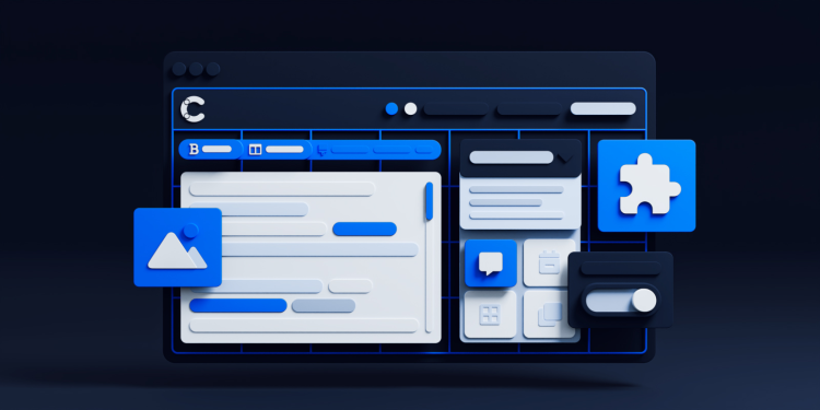 A custom 3D render of a website application utilizing Contentful's UI extensions.
