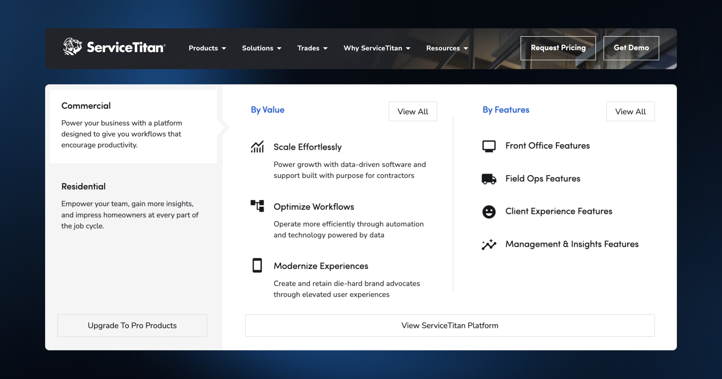 ServiceTitan nav bar