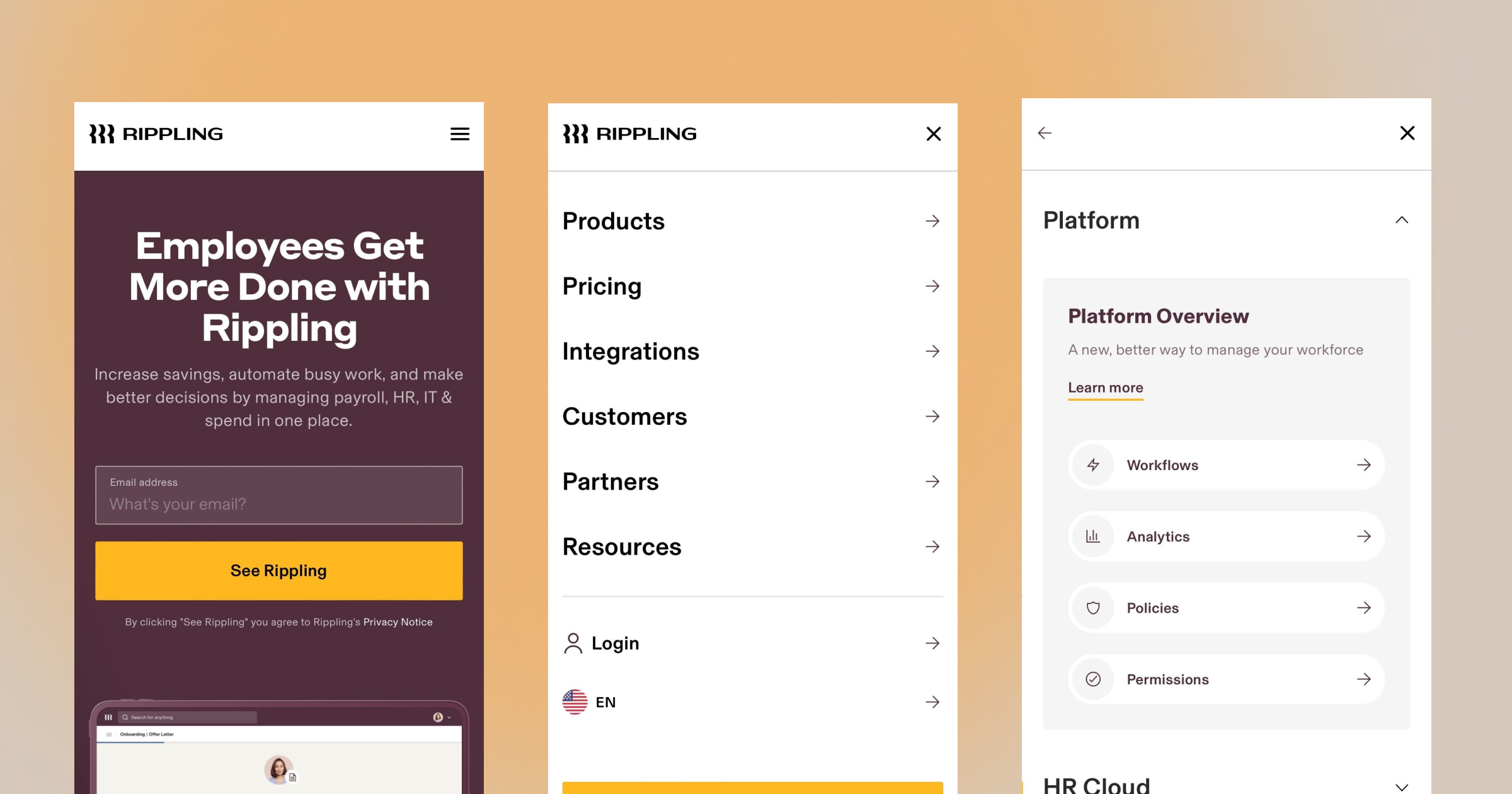 Rippling - Mobile Menu 