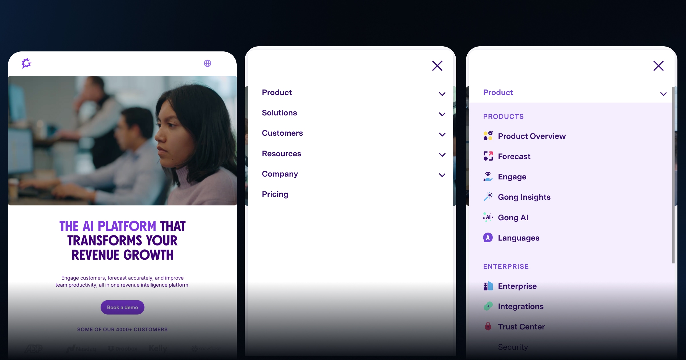 Gong Mobile Menu Design