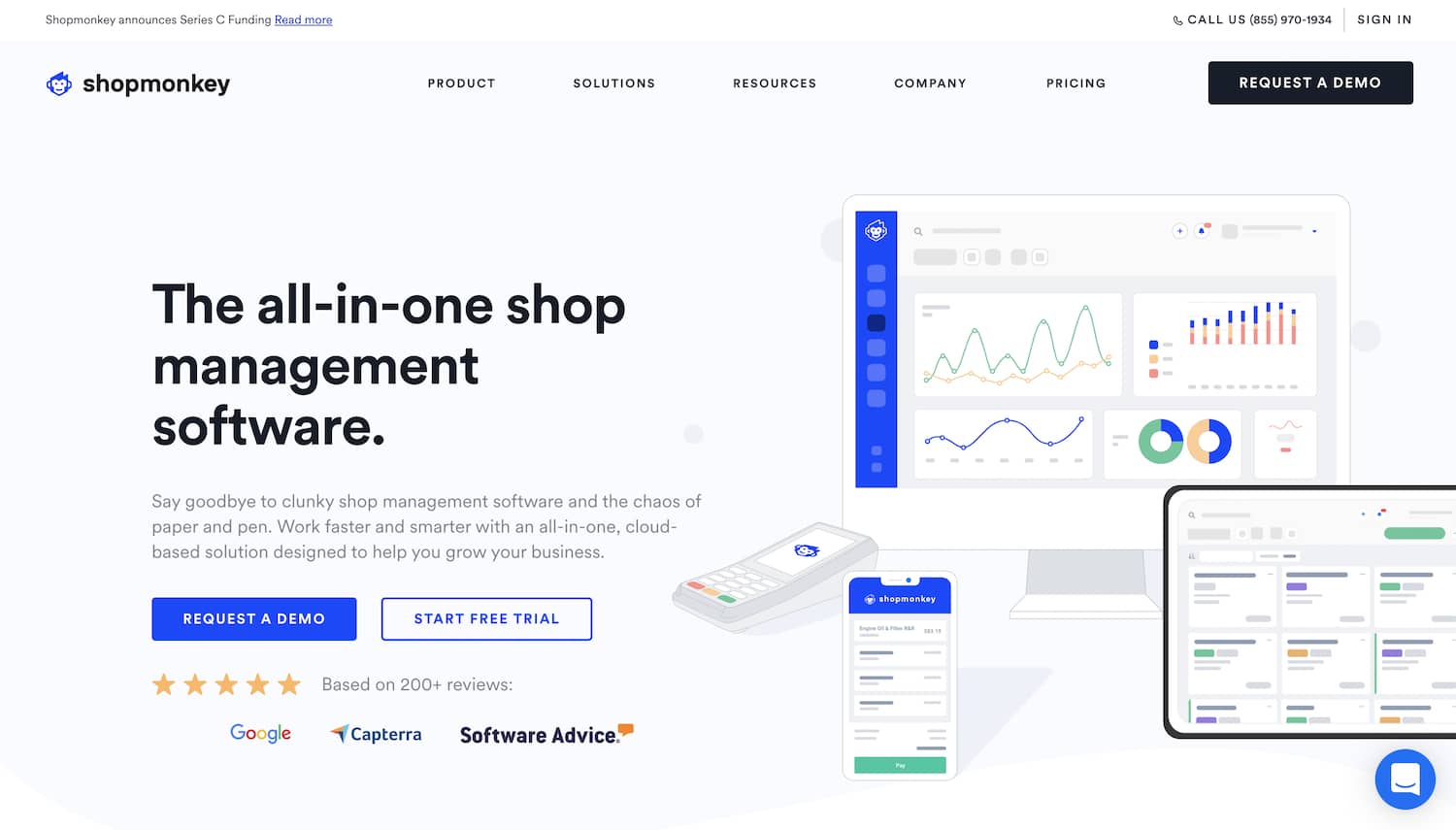 Home Page for Shopmonkey's Headless CMS developed with Gatsby.js and DatoCMS