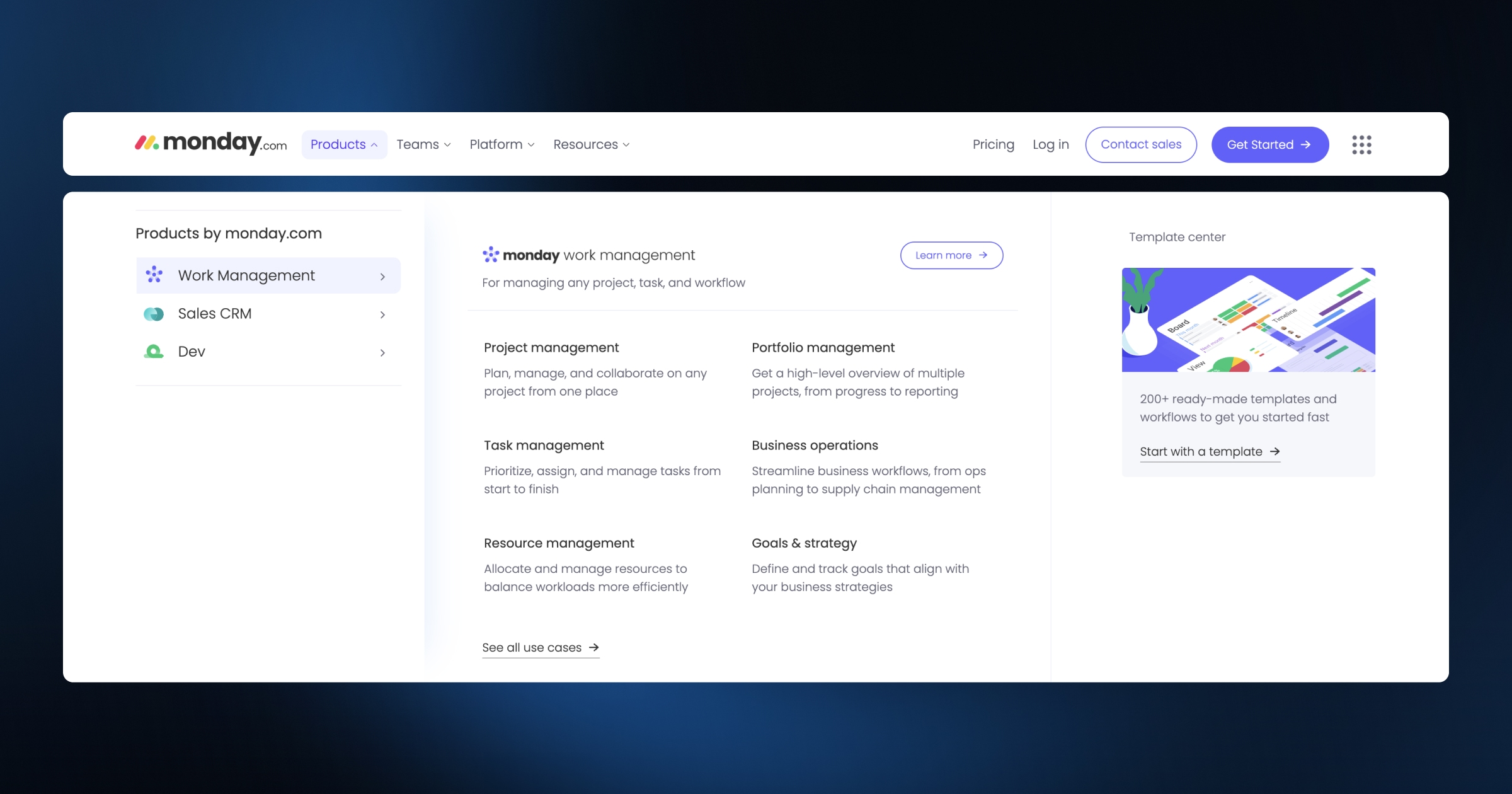 Monday navigation menu