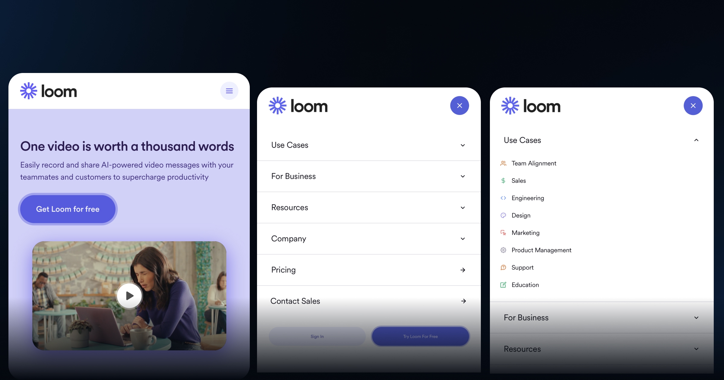 Loom Mobile Menu Design