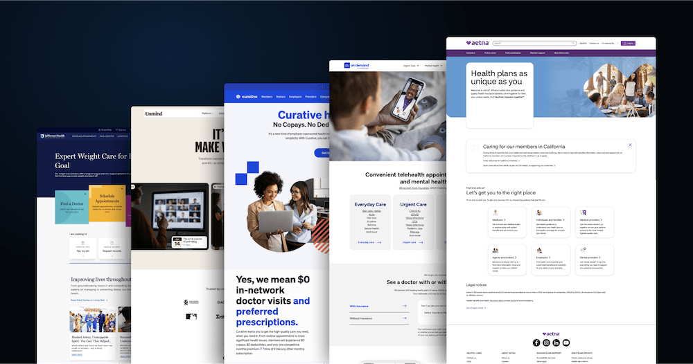 a compilation of healthcare website homepages