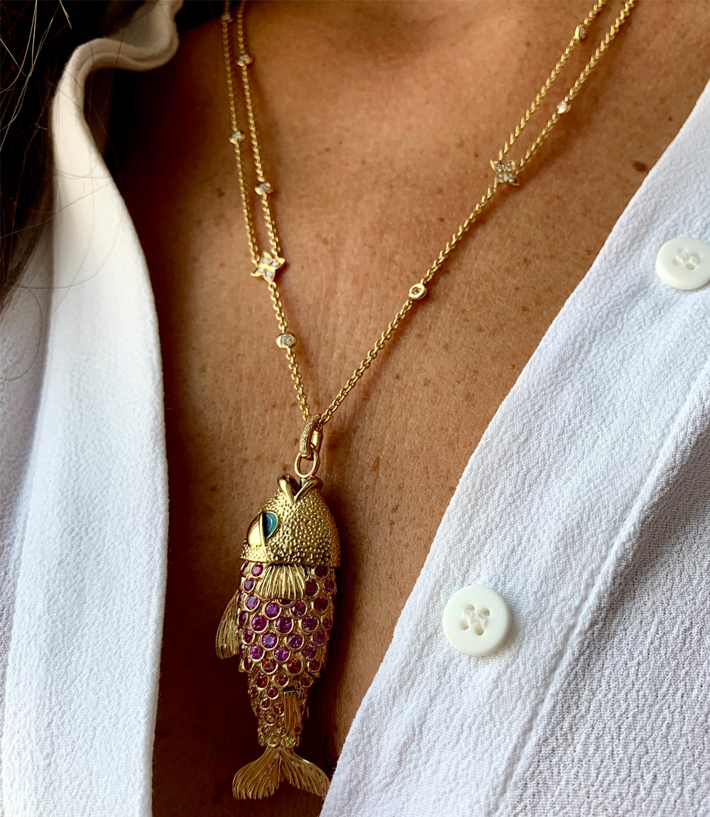 Pinkish Fish Necklace - Fine Jewellery 