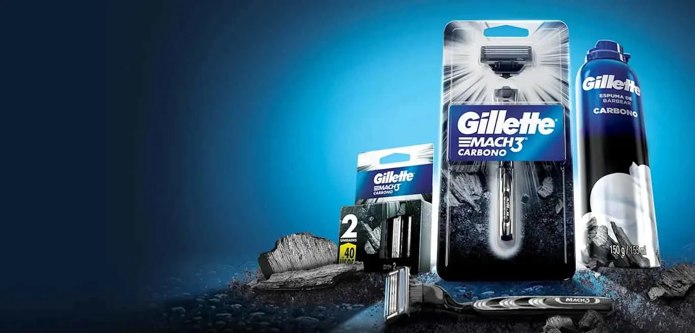 O segundo banner na página inicial da Gillette Brasil mostra o MACH3 Carbono