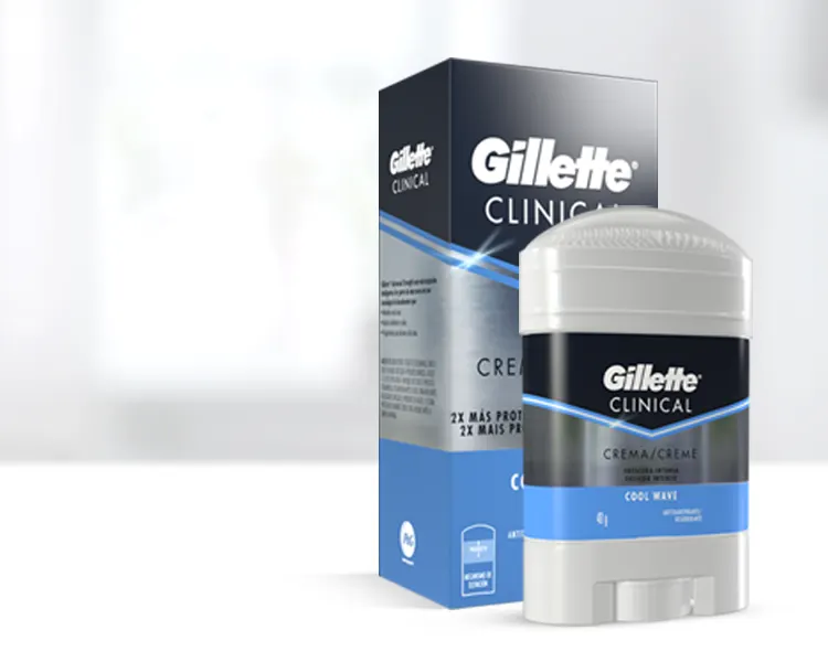 Antitranspirantes Clinical en Crema para hombre de Gillette que te ofrece máxima protección antitranspirante