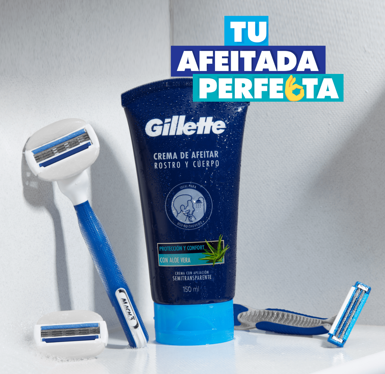 Crema para Afeitar Hombres Gillette con Aloe Vera para Cara y Cuerpo 150mL