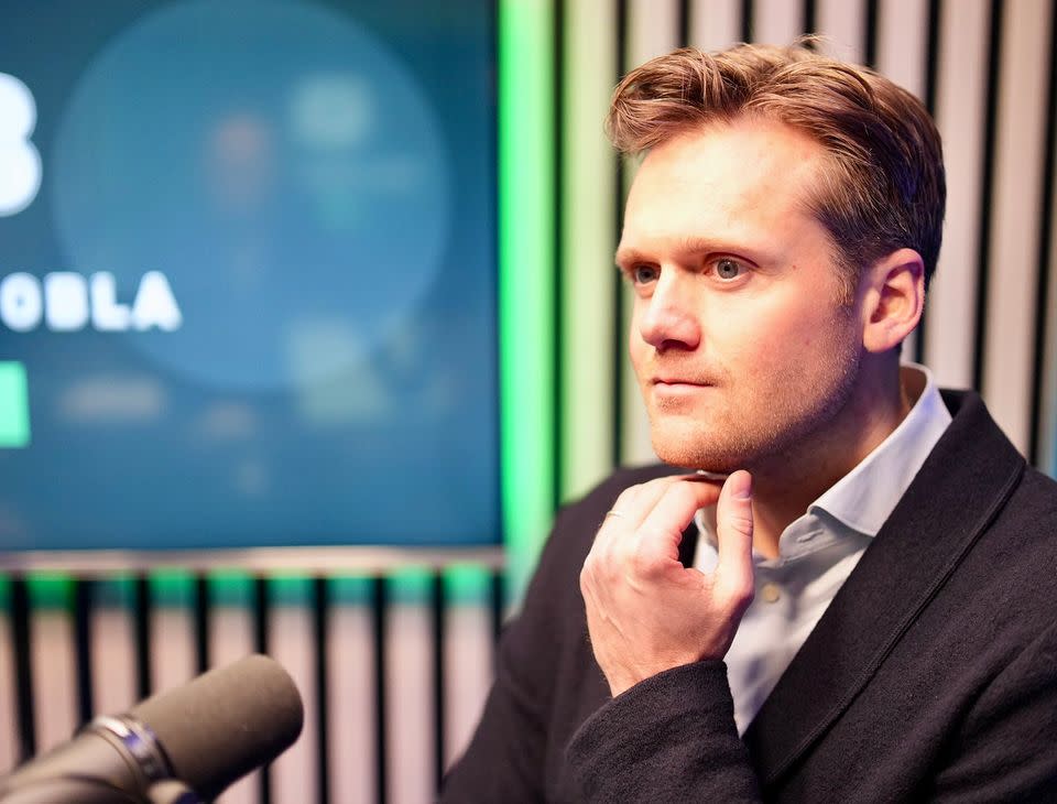 Eirik Dysthe i studio hos Boligbobla, Eiendom Norges podkast om boligmarkedet, tirsdag 6. januar. Foto: Eiendom Norge
