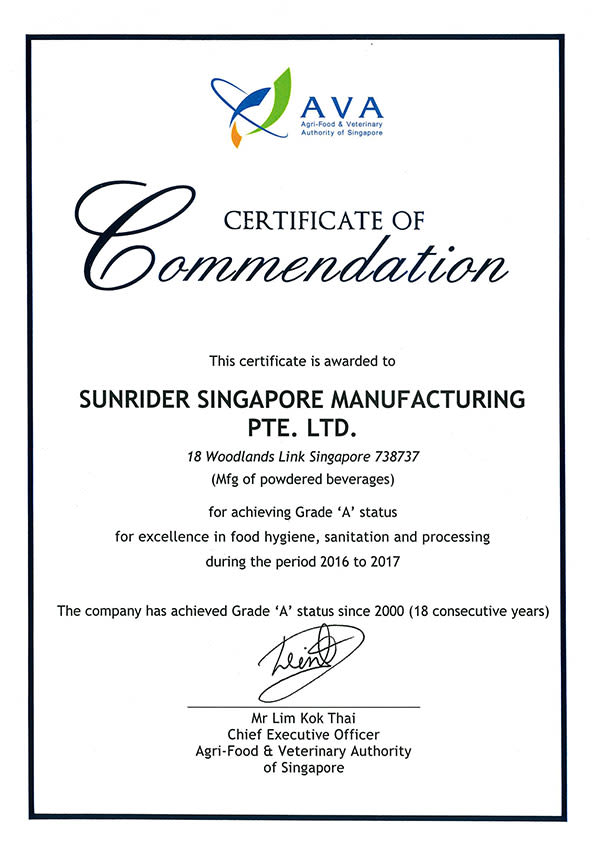 Sunrider Singapore Manufacturing Recognized for Food Safety Excellence
