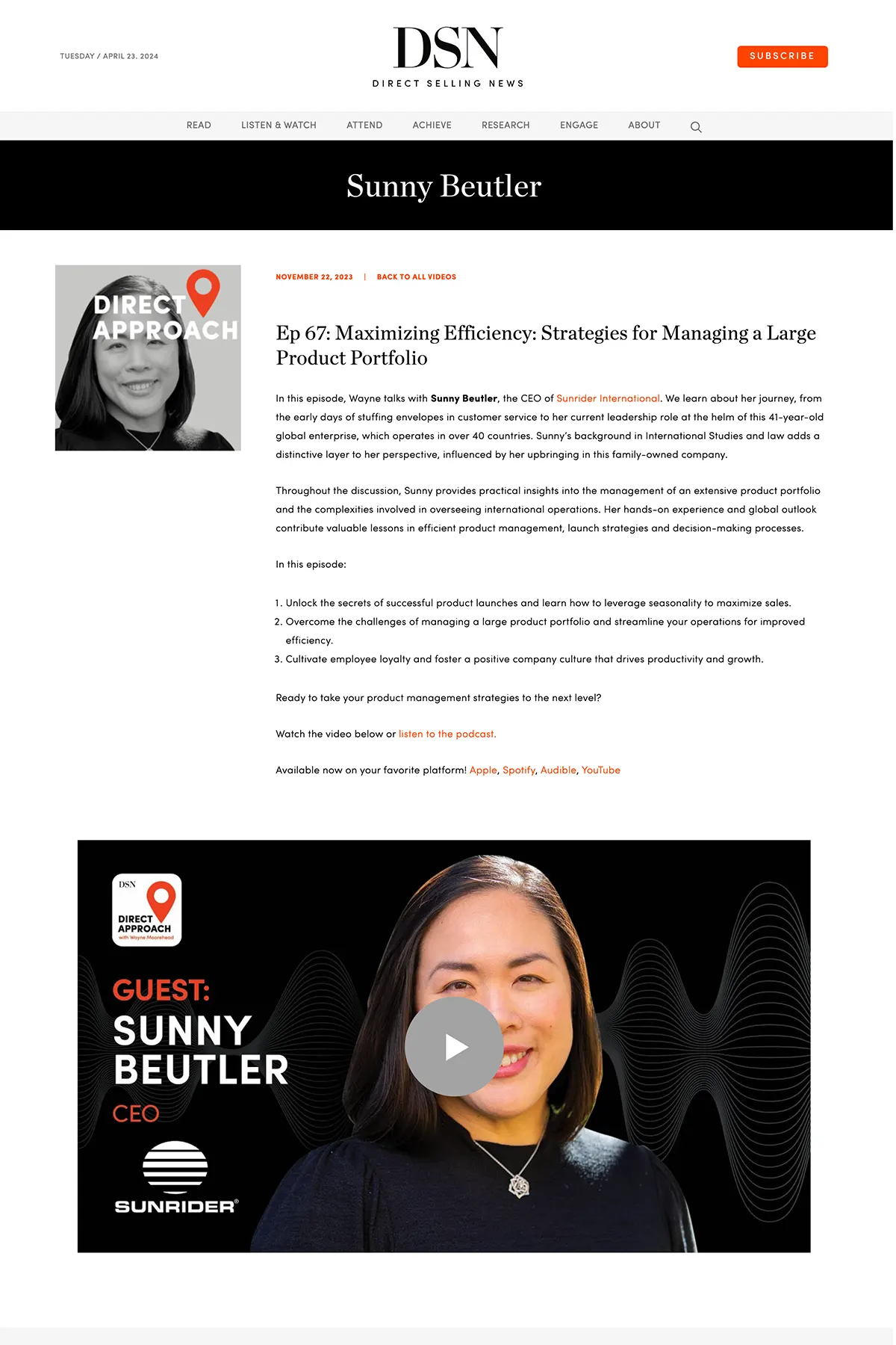 Sunny Beutler, Sunrider CEO, Interviewed by Direct Selling News Podcast 1-