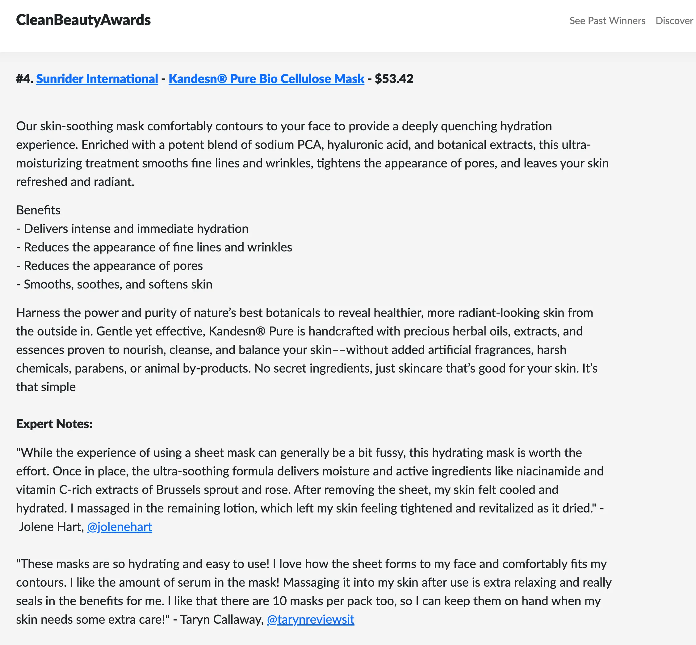Kandesn® Pure Bio Cellulose Mask Featured in 2026 Clean Beauty Awards Showcase 2