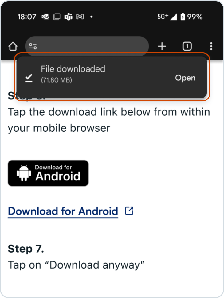 Download and Install the Android App here - Step 8