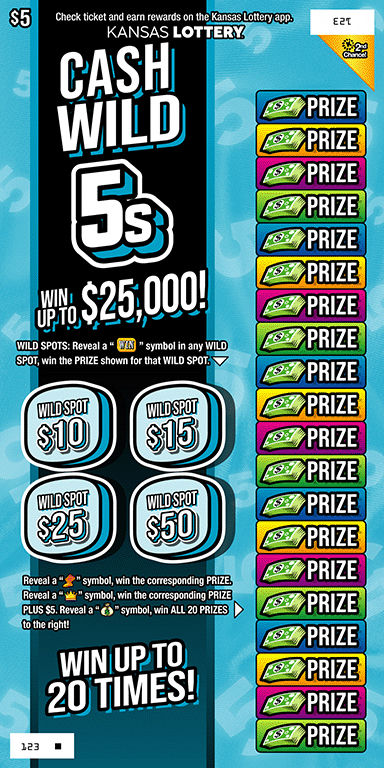 CASH WILD 5S scratch-off ticket