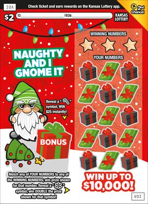 NAUGHTY AND I GNOME IT scratch-off ticket