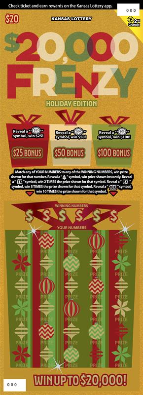 $20,000 FRENZY scratch-off ticket