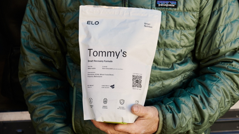 Tommy Caldwell holding protein bag