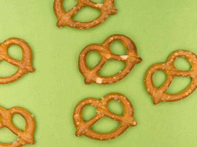 Pretzels on a green background