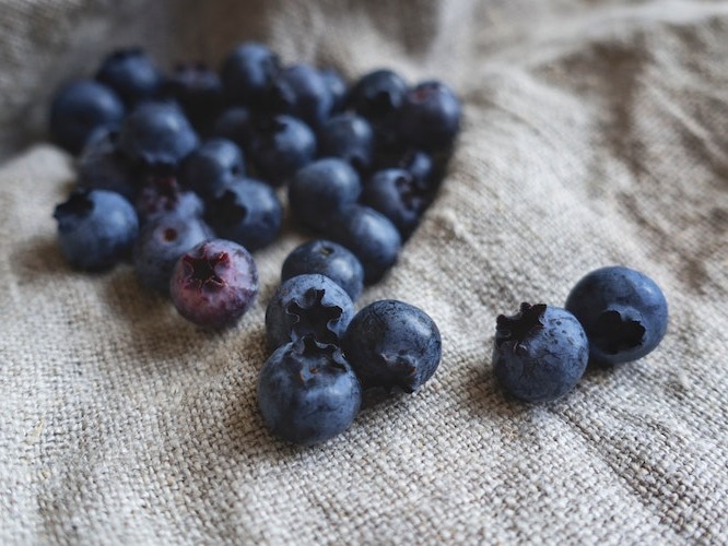 Blueberries on burlap