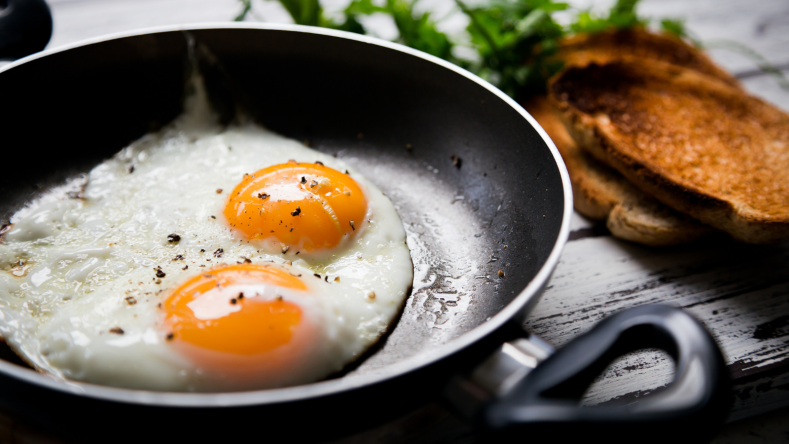 Sunny side up eggs in a non-stick pan