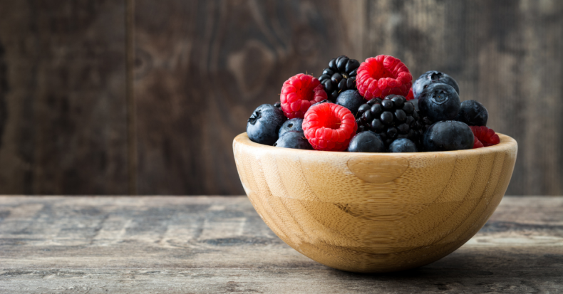 bowl of blueberries, blackberries, and raspberries
