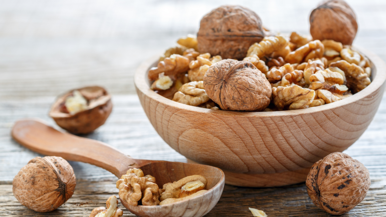 walnuts in a wooden bowl