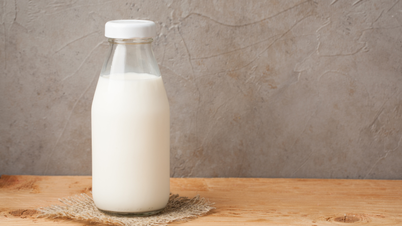 Bottle of milk on a gray background
