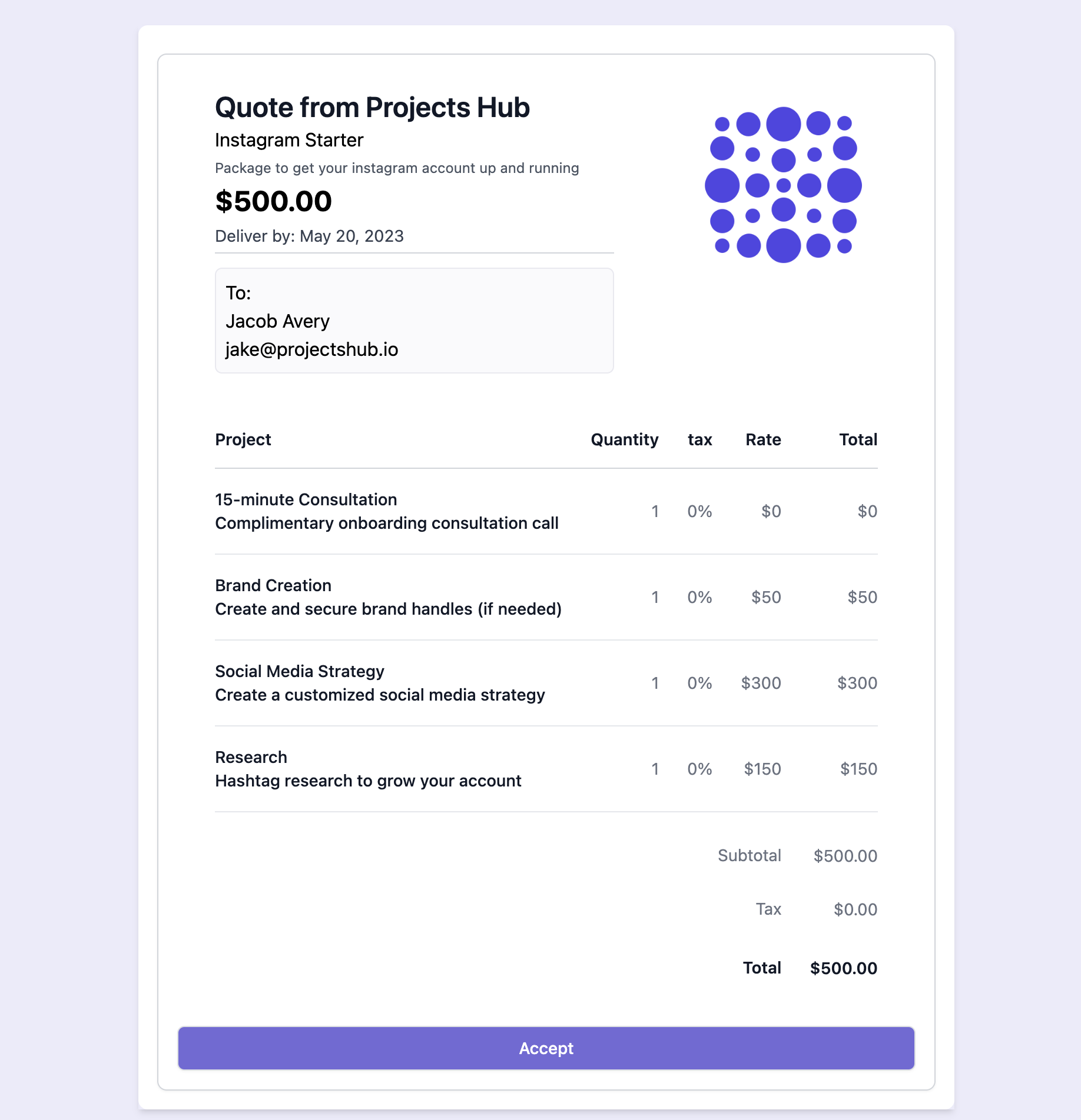 projects hub invoice