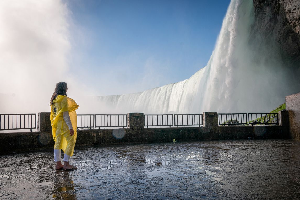 Niagara Falls, High and Low: The Skylon Tower and behind the cascade