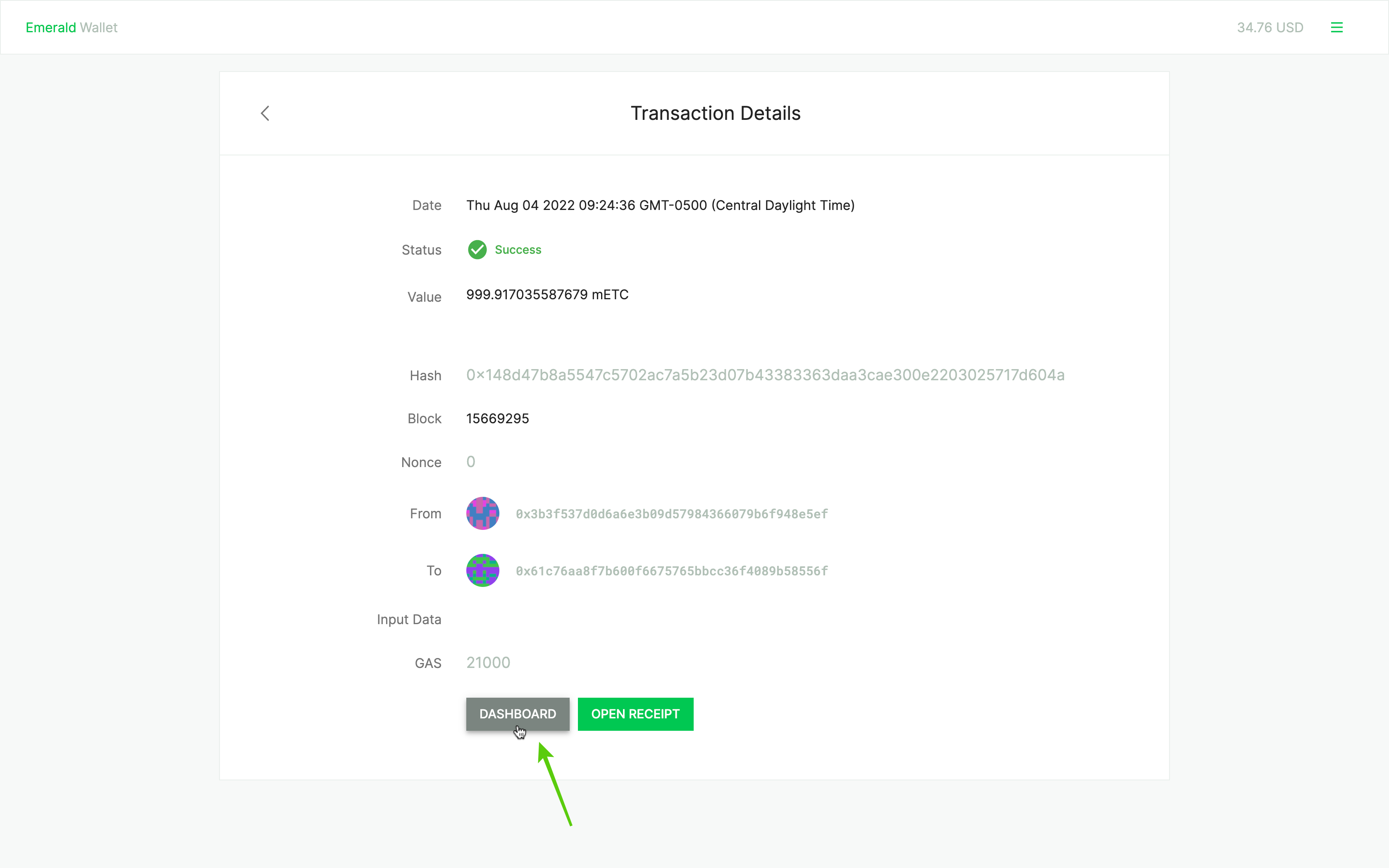 Emerald dashboard.