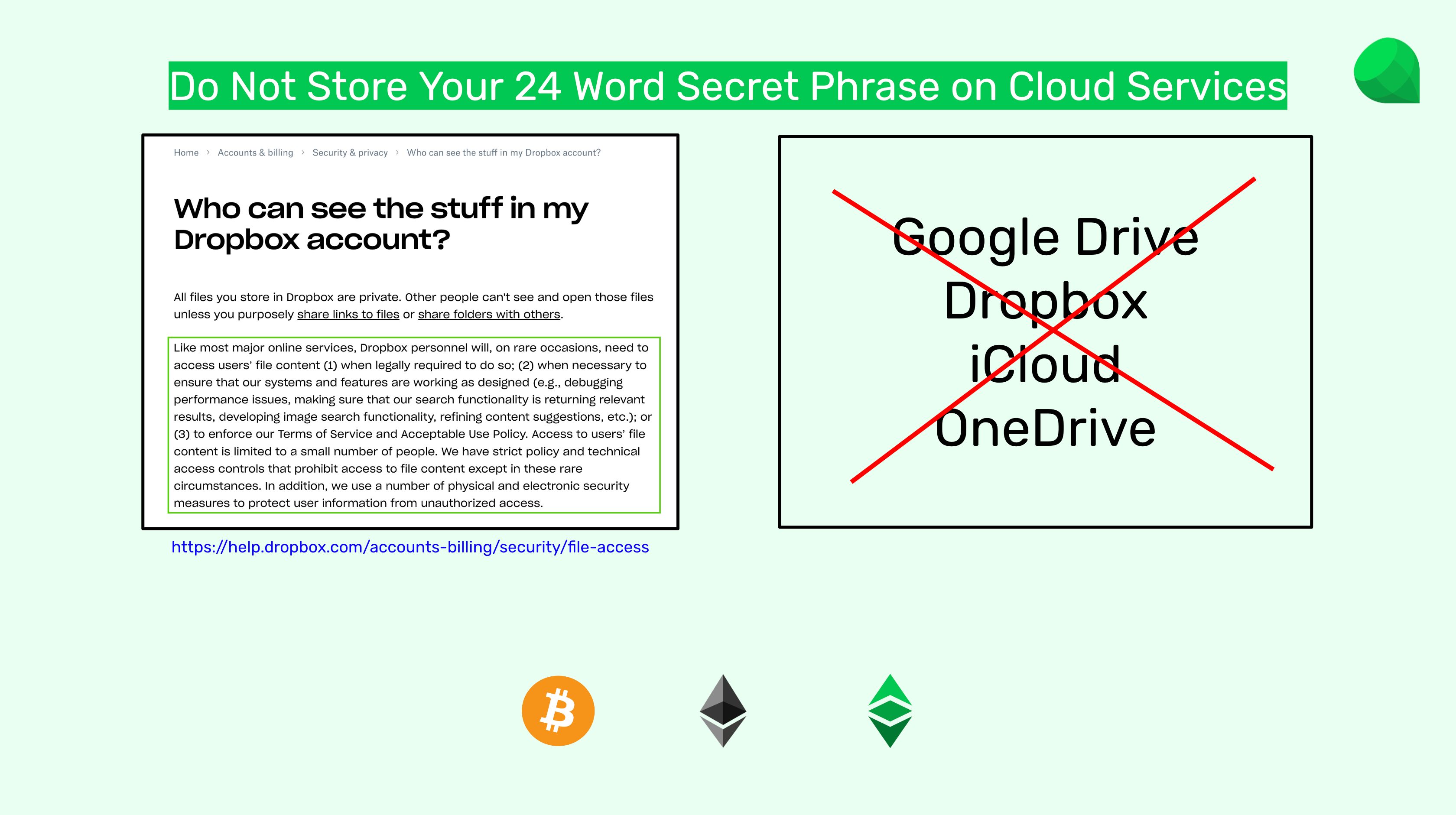 Do not store secret phrases on cloud services.