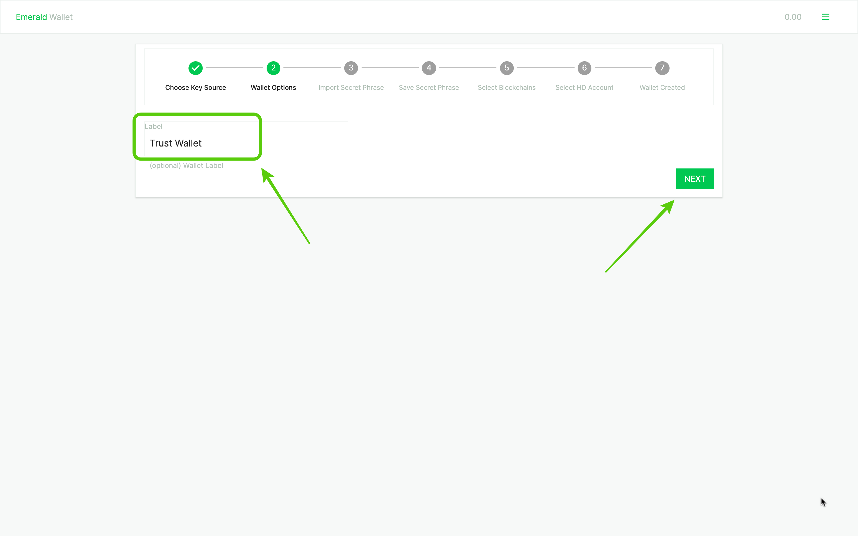 Label wallet you are importing.