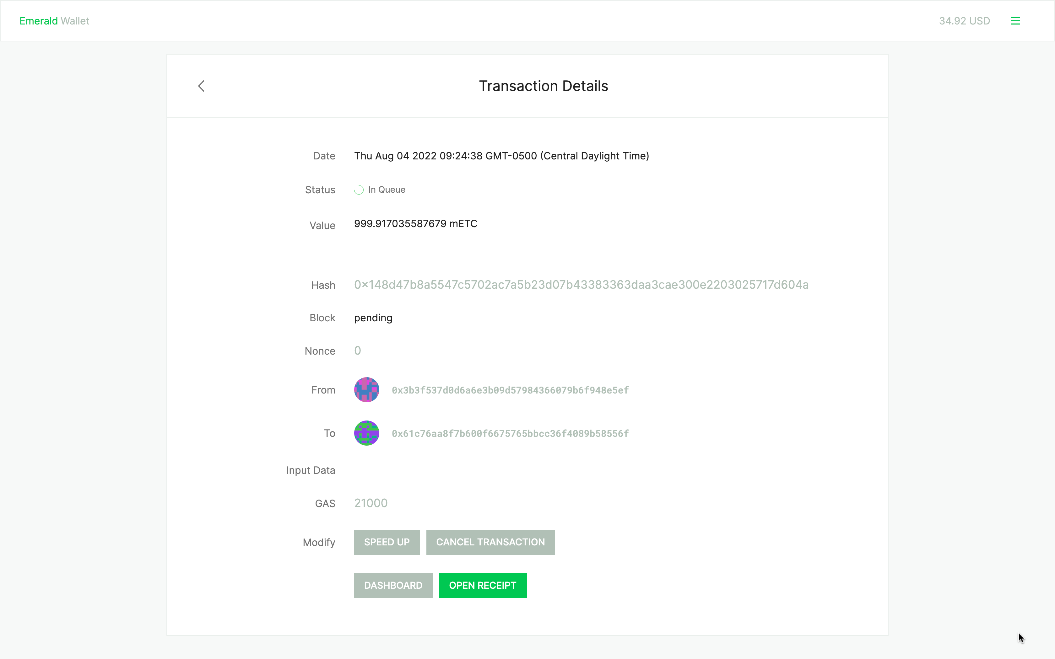 Transaction details.