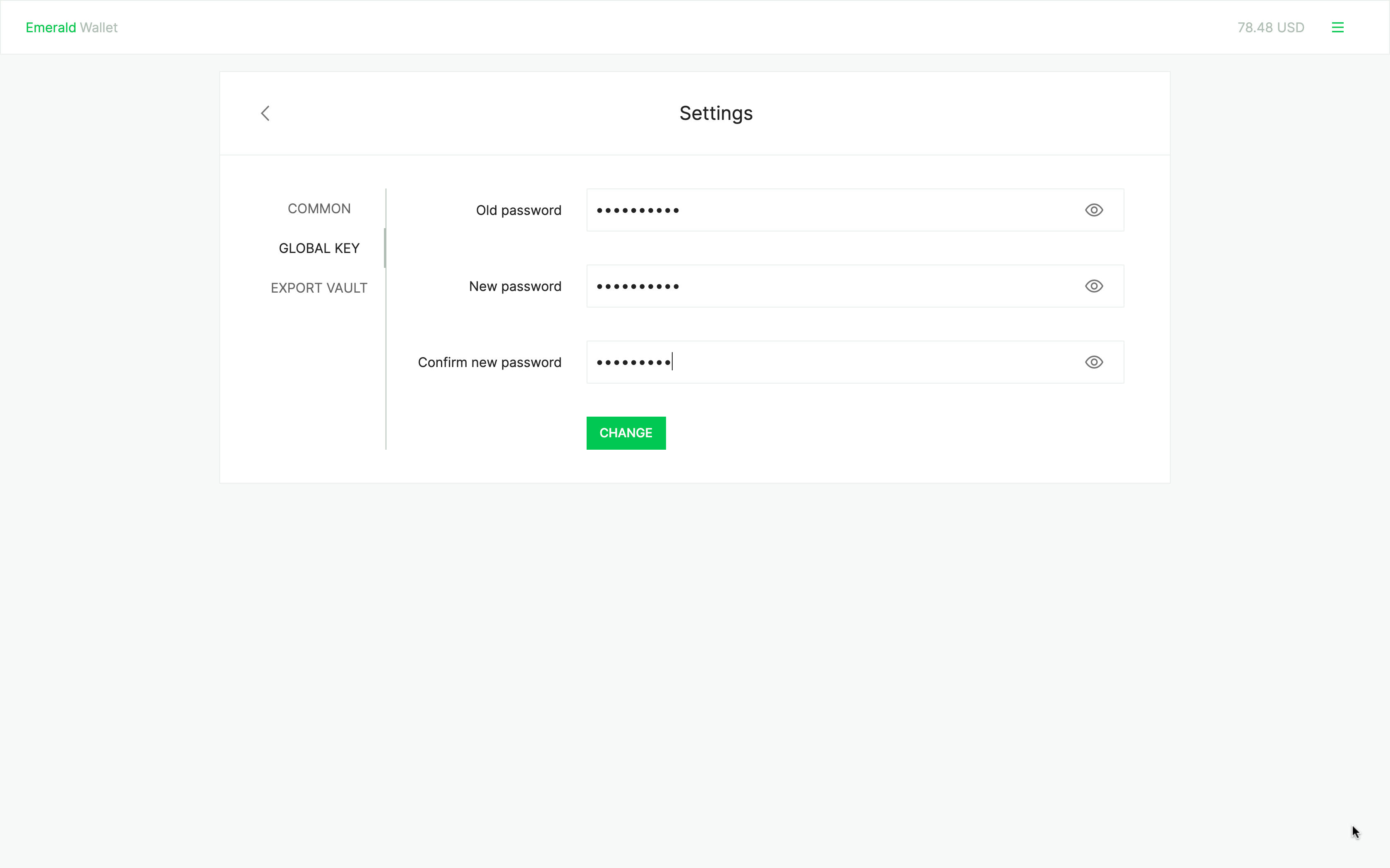 Change global key or password process.