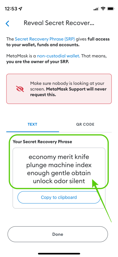 Get your MetaMask secret passphrase.