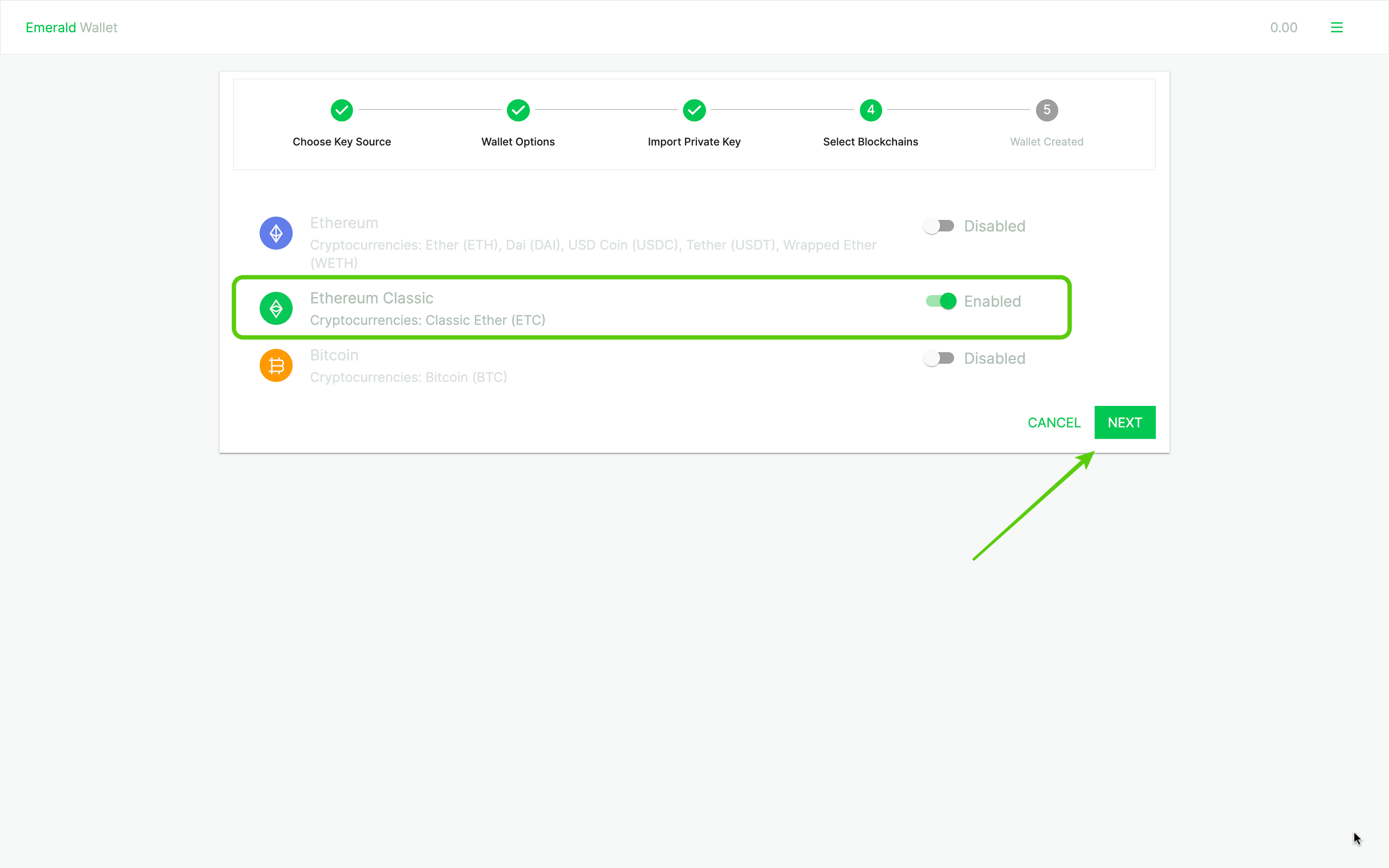 Enable Ethereum Classic.