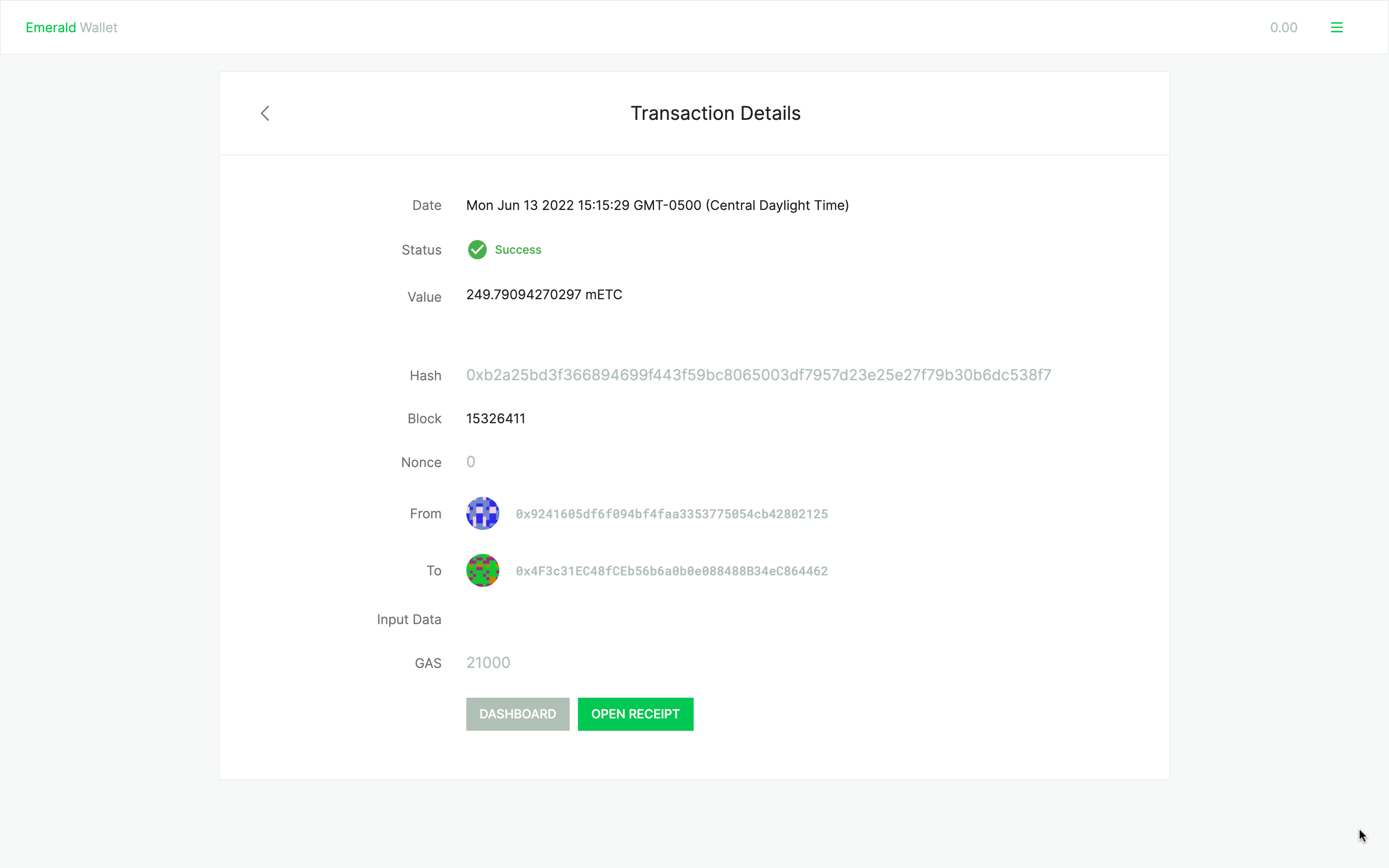 Transaction details.