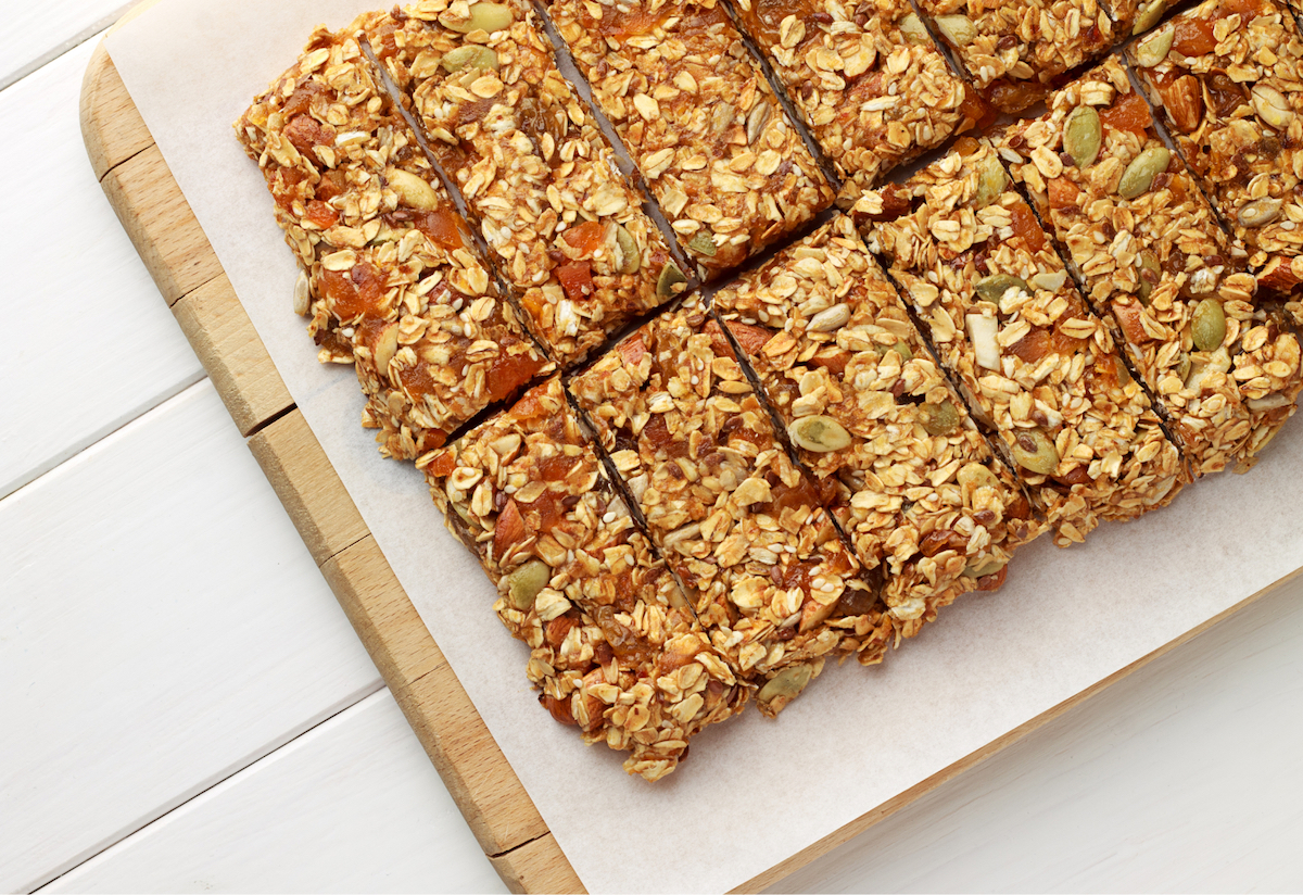 A platter of rich, roasted granola bars packed with healthy ingredients