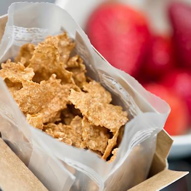 Cereal in a bag, inserted into a cardboard box
