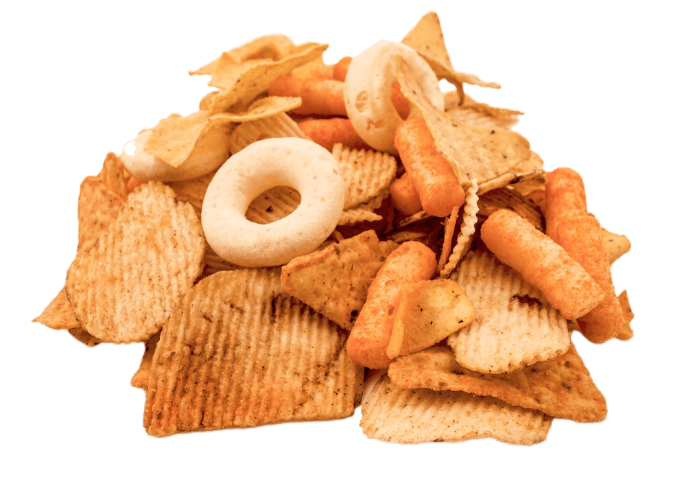 A pile of mixed snack items