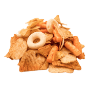 A pile of mixed snack items
