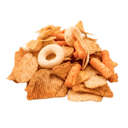 A pile of mixed snack items