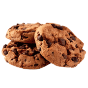 Three fresh chocolate chip cookies