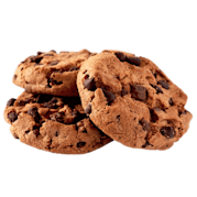 Three fresh chocolate chip cookies